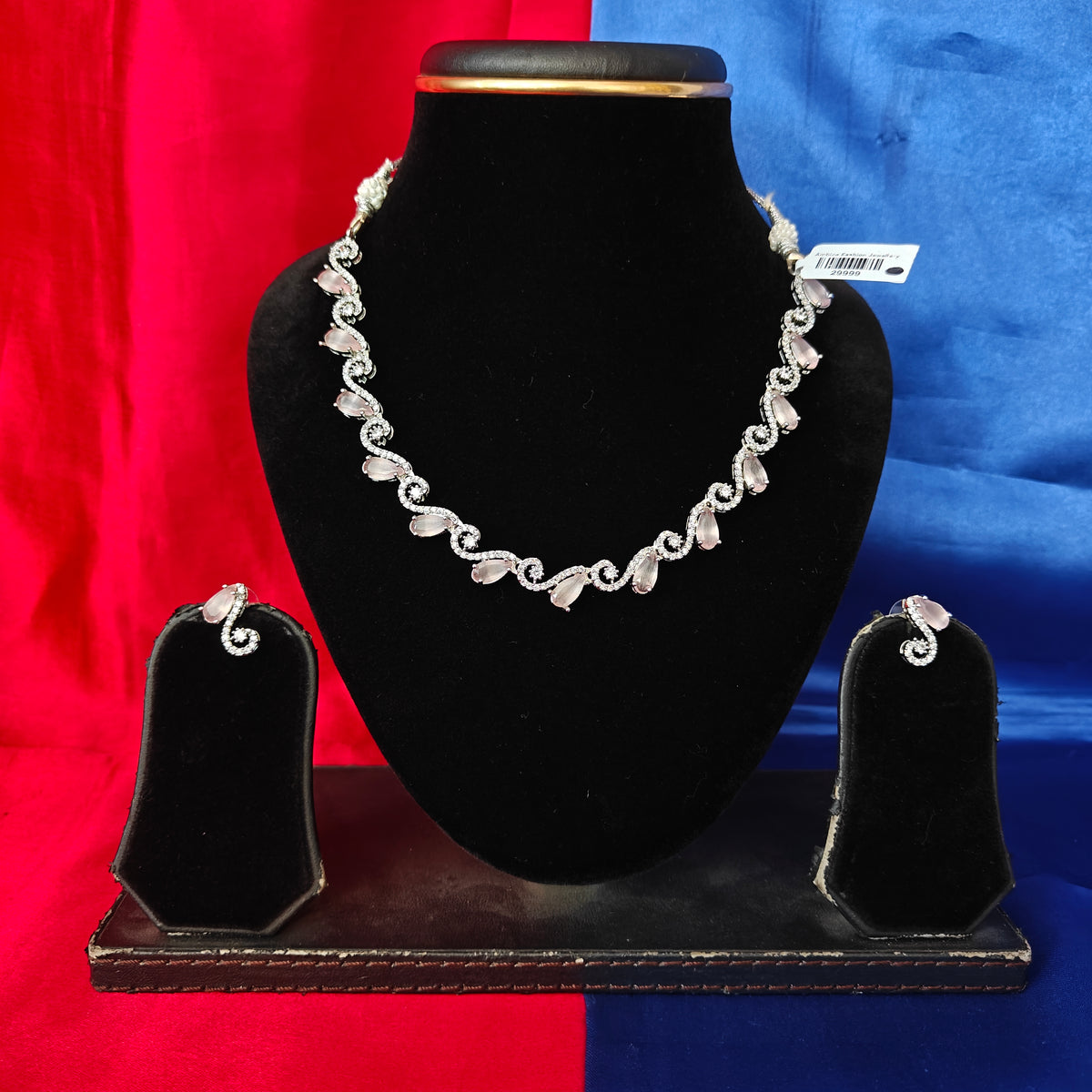 Elegant AD Short Necklace In Baby Pink Coloured Stone