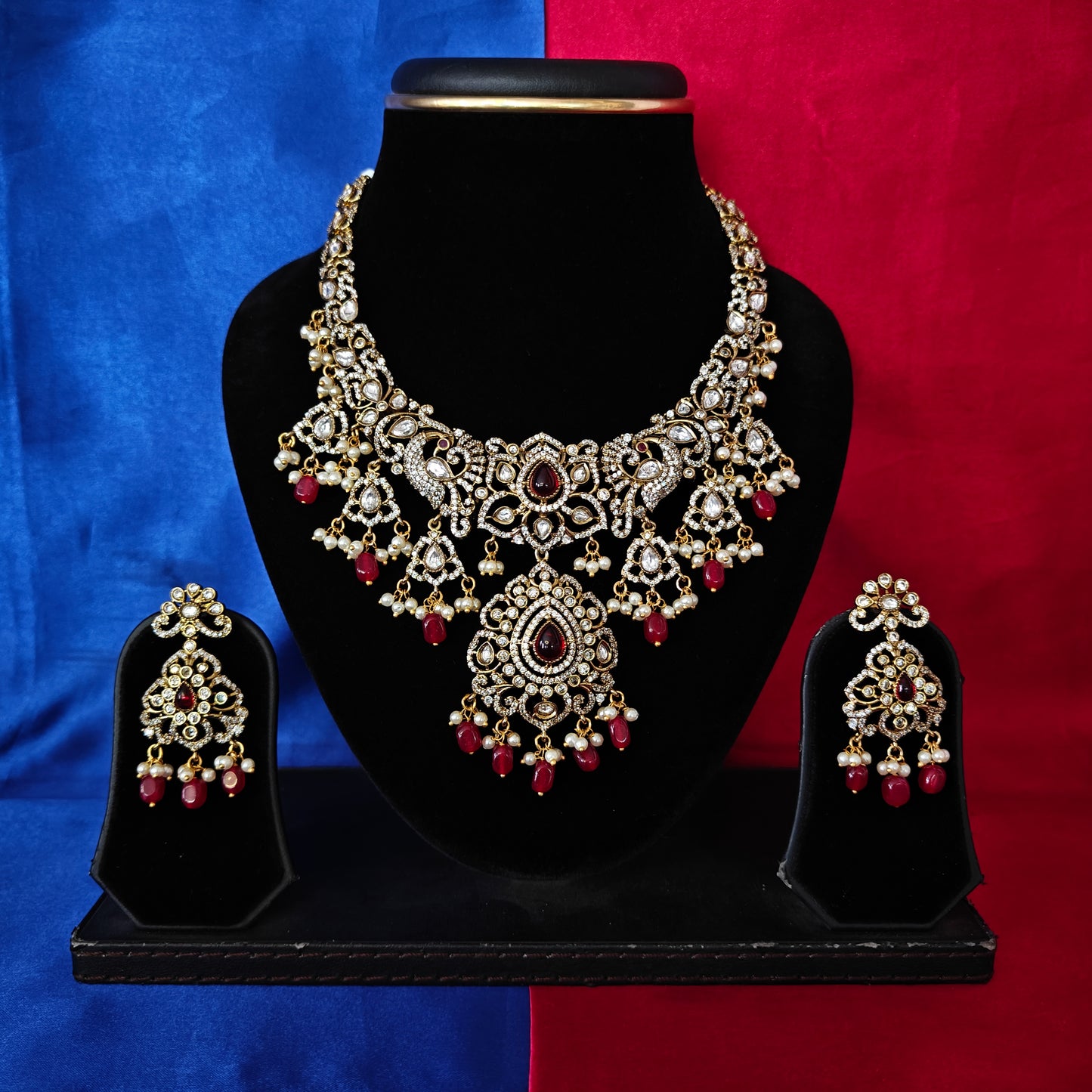 Beautiful Victorian Short Necklace In Maroon Beads - Ambica Wedding Mall
