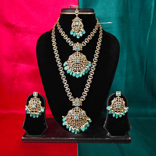 Beautiful Victorian Combo Set In Pista Green Beads