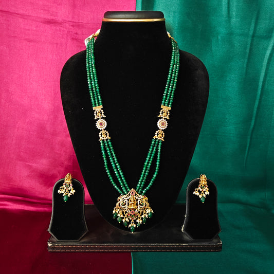 Beautiful Green Coloured Honex Necklace With Laxmi Idol - Ambica Wedding Mall