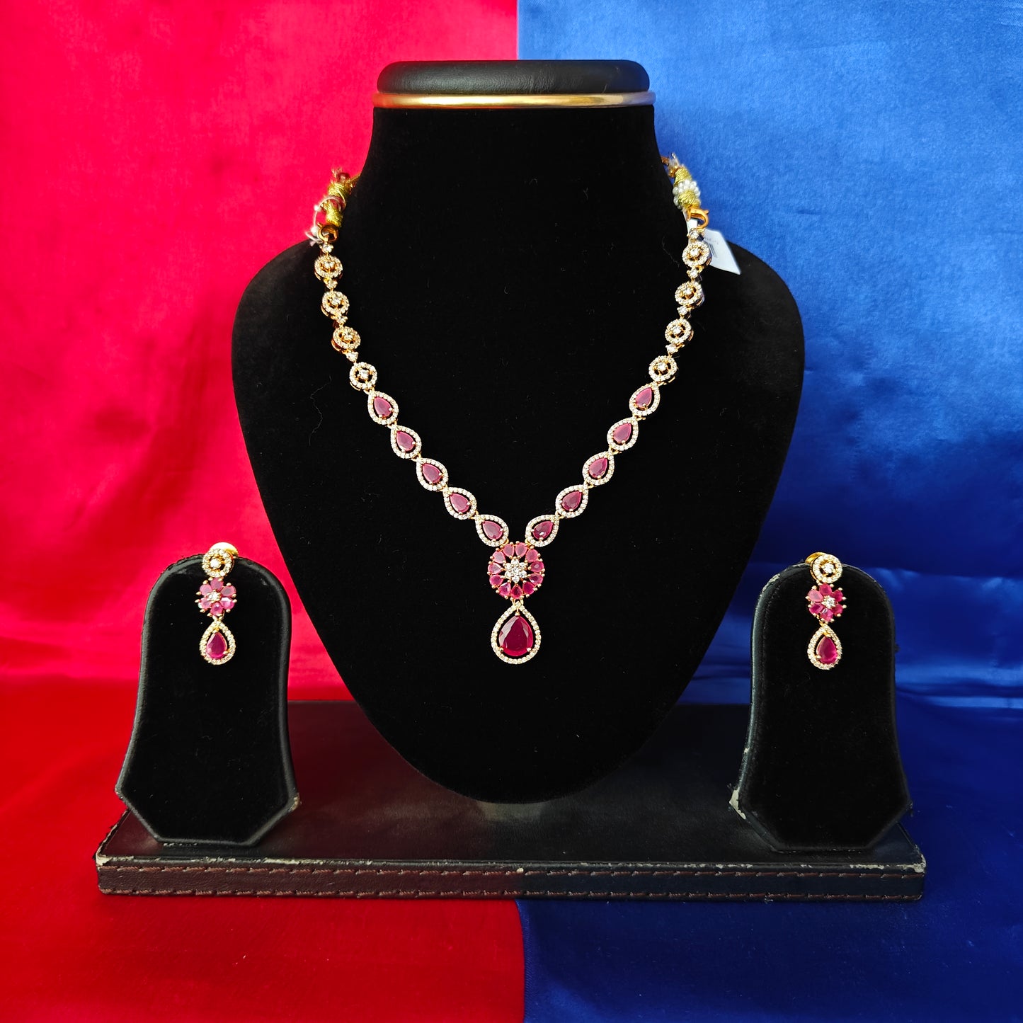Beautiful CZ Short Necklace In Ruby Stone