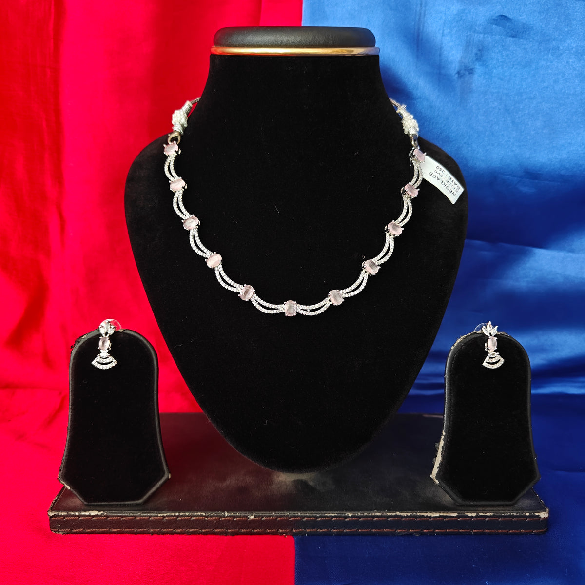 Elegant AD Short Necklace In Baby Pink Coloured Stone