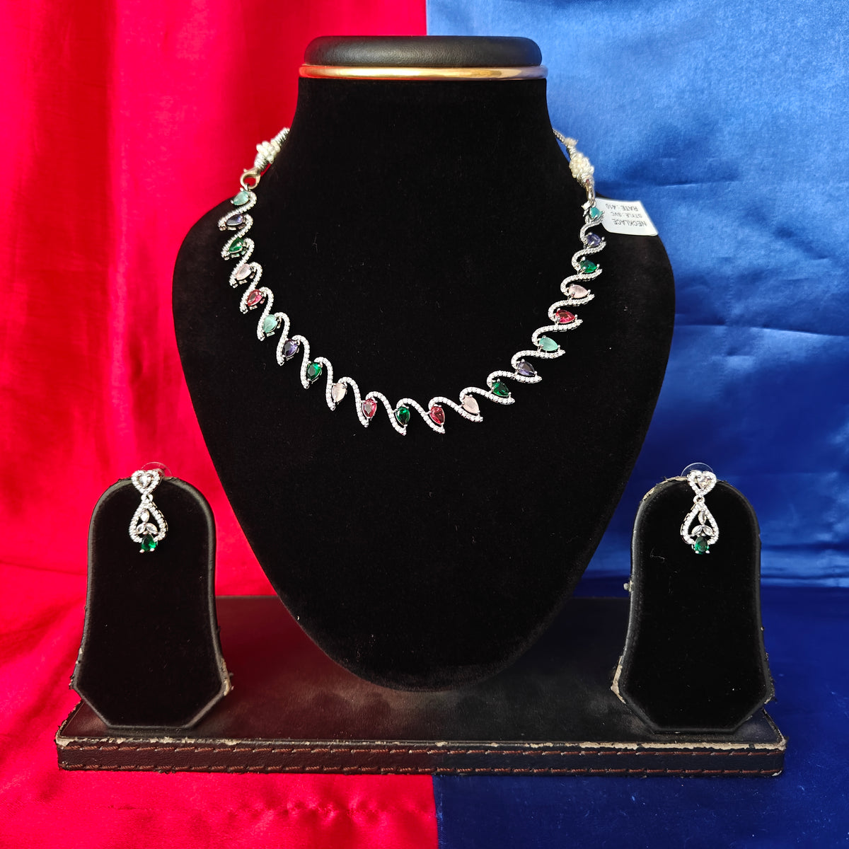 Elegant AD Short Necklace In Multi Coloured Stone