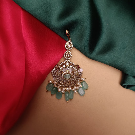 Beautiful Victorian Tika In Pista Green Beads
