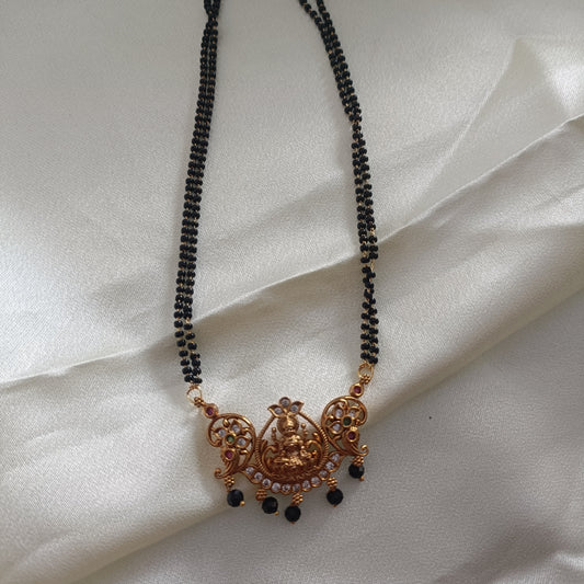 Simple Fancy Black Beads With Laxmi Idol