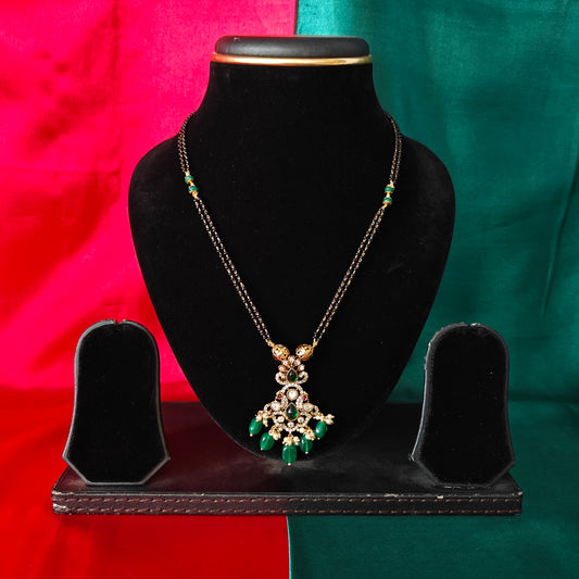 Beautiful Black Beads Short In Green Beads