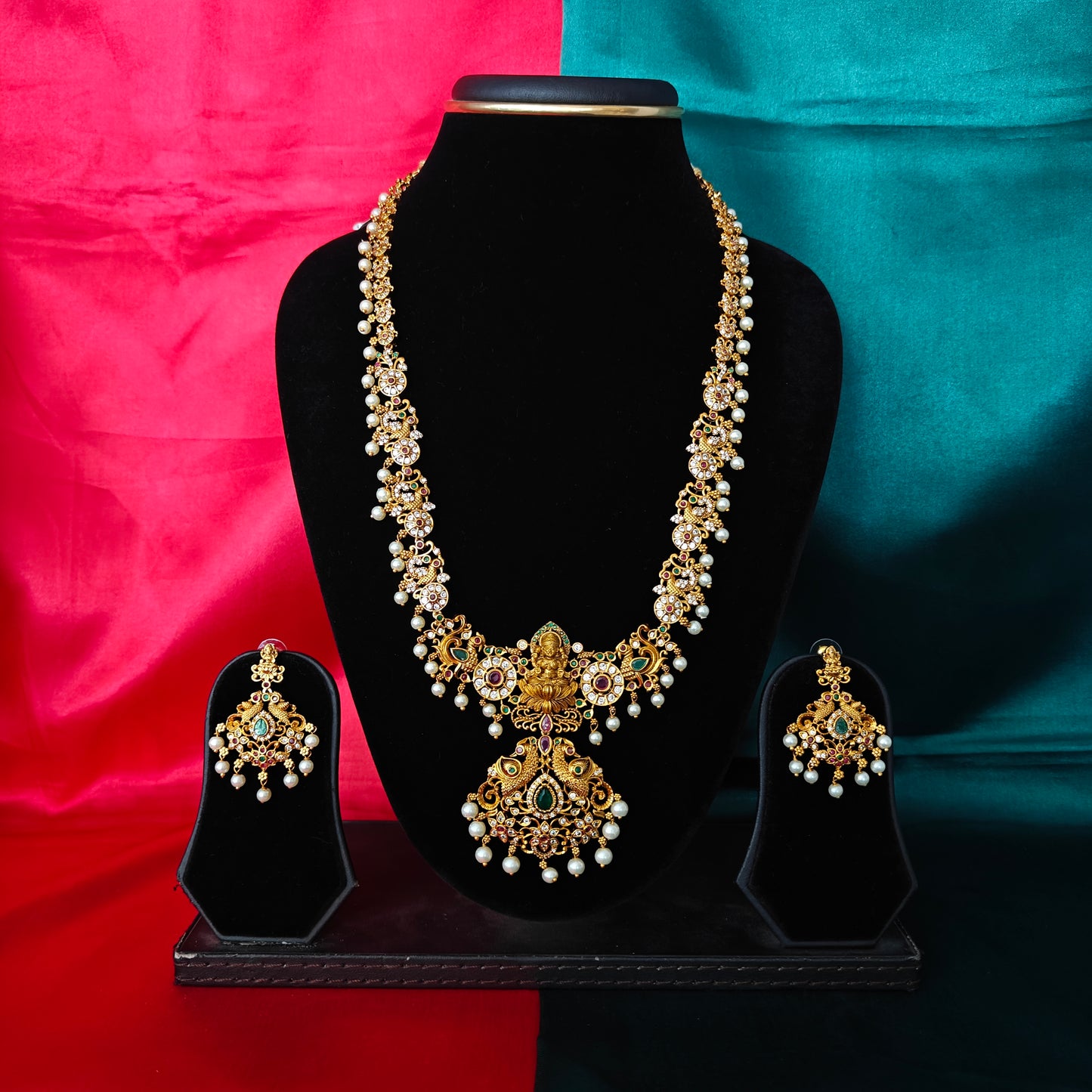 Elegant Nakshi Long Necklace With Laxmi Idol