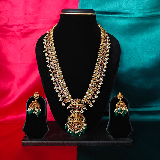 Beautiful Kundan Long Necklace With Laxmi Idol