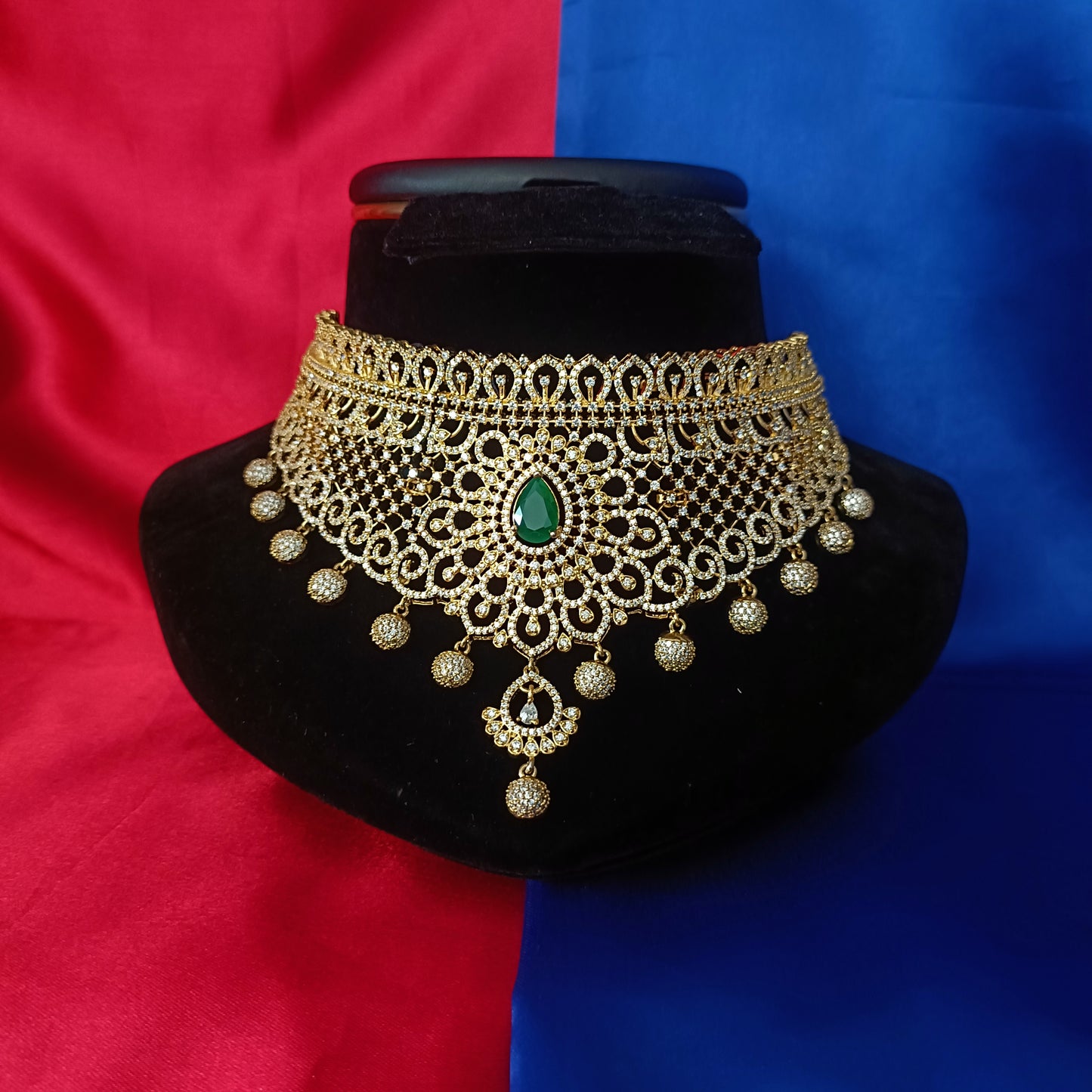 Beautiful CZ Choker In Green Stone
