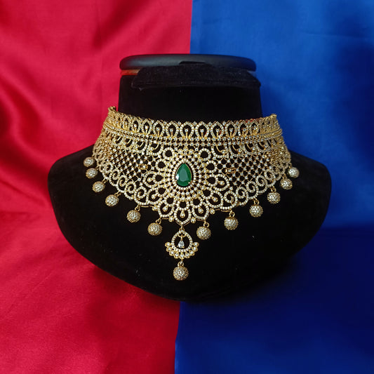 Beautiful CZ Choker In Green Stone