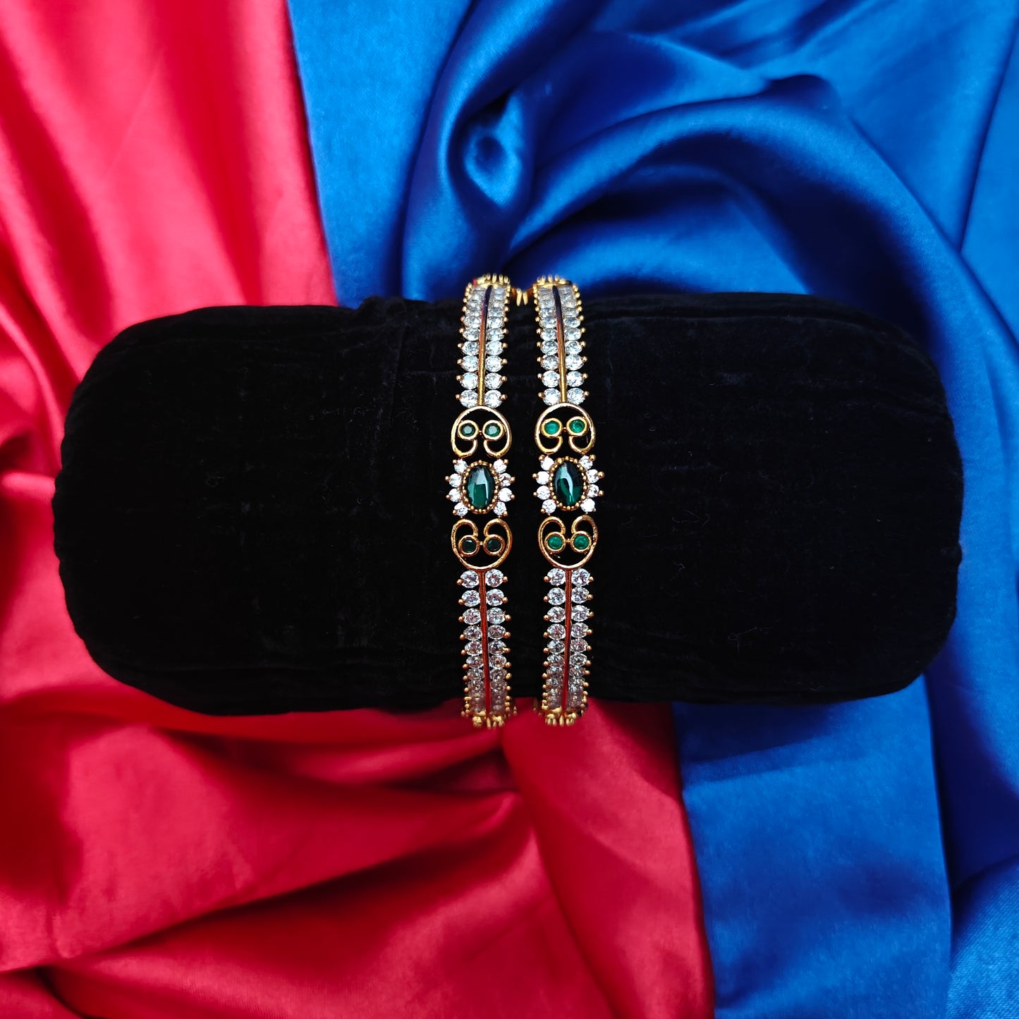 Beautiful Nakshi Bangle In Green Stone