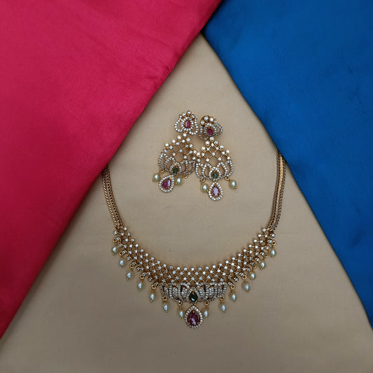 Beautiful Mini Haaram In Multi Colour Stone