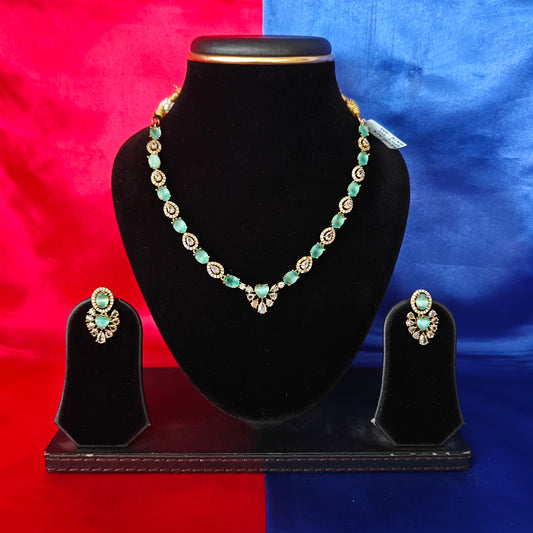 Beautiful Mini Haaram In Pista Green Stone