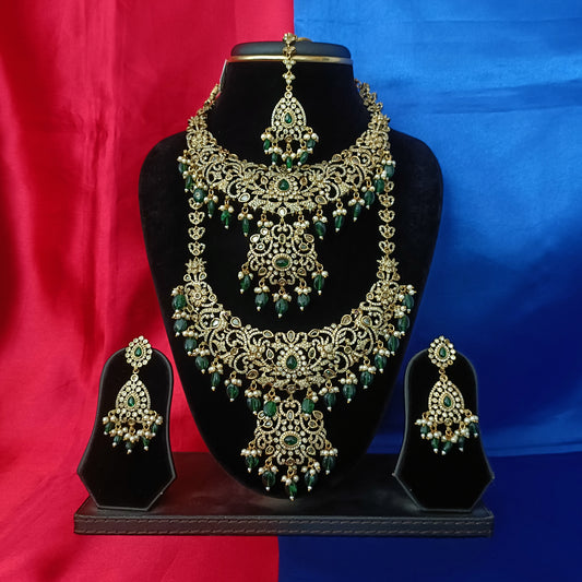 Elegant Victorian Combo Set In Green Beads