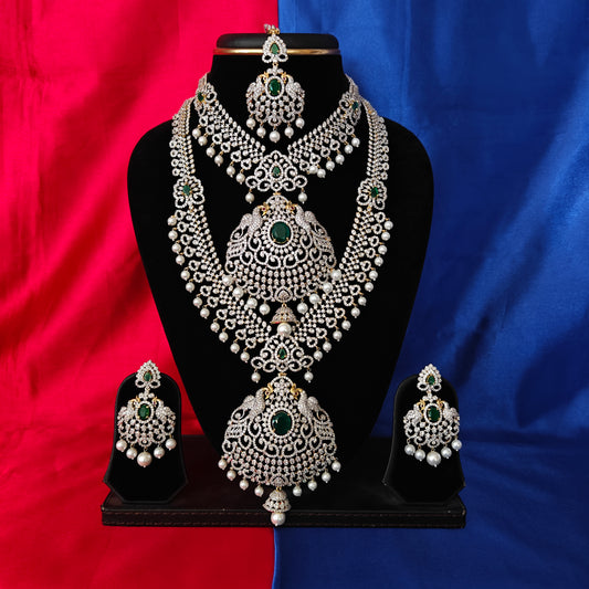 Elegant Bridal GJ Combo Set In Green Stone - Ambica Wedding Mall