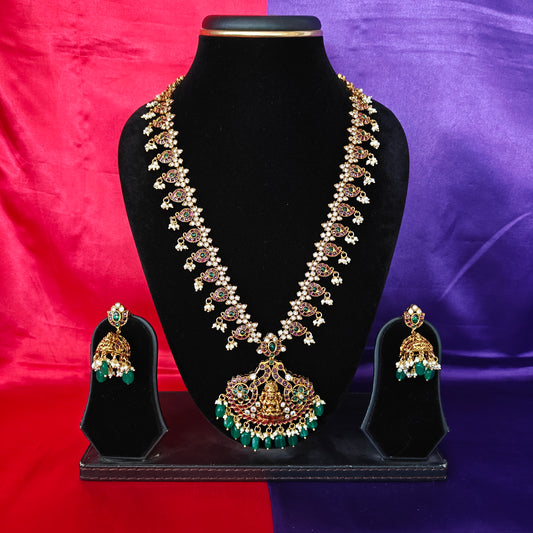 Beautiful Jadau Kundan Long Necklace With Laxmi Idol