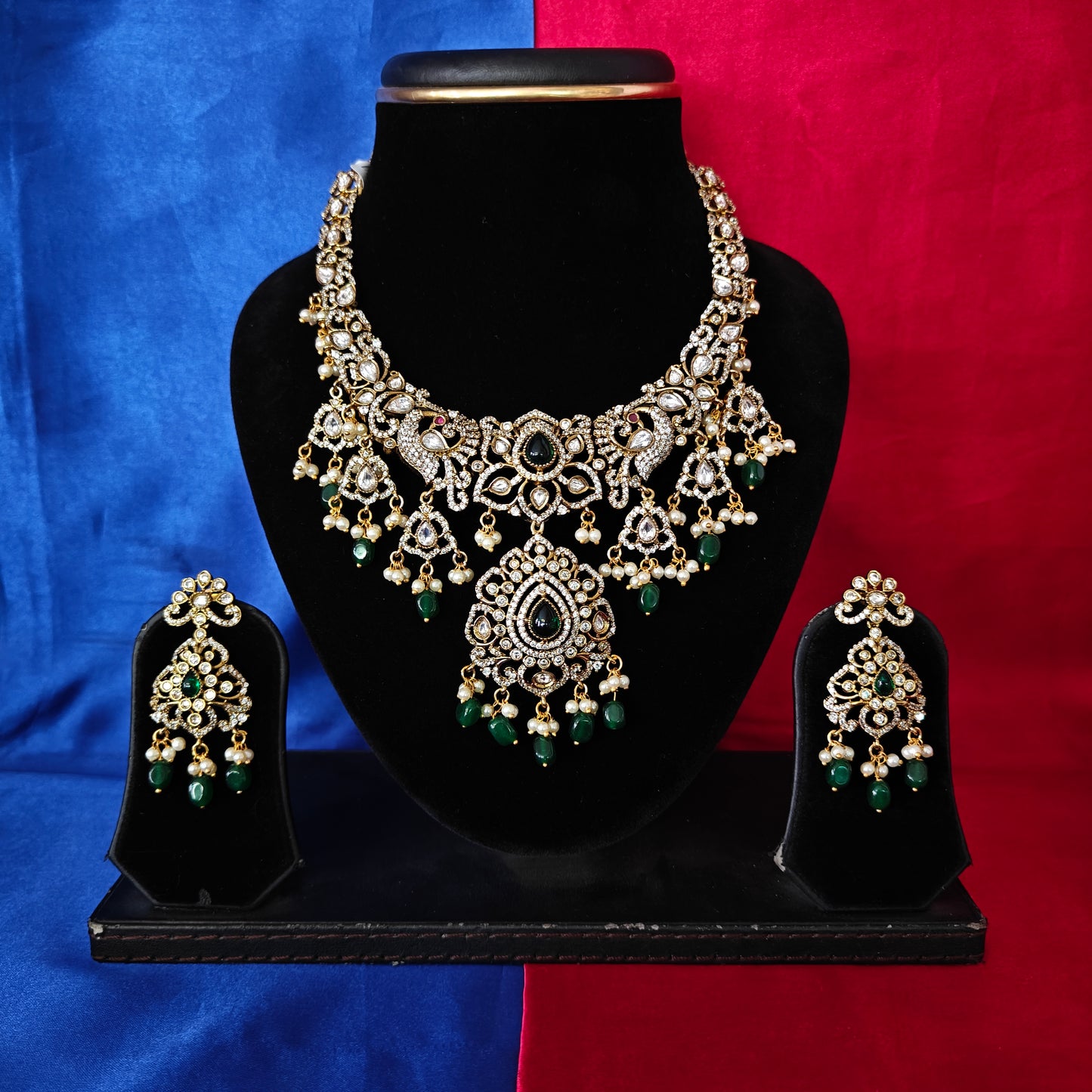 Beautiful Victorian Short Necklace In Green Beads - Ambica Wedding Mall