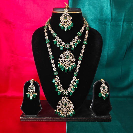 Beautiful Victorian Combo Set In Green Beads