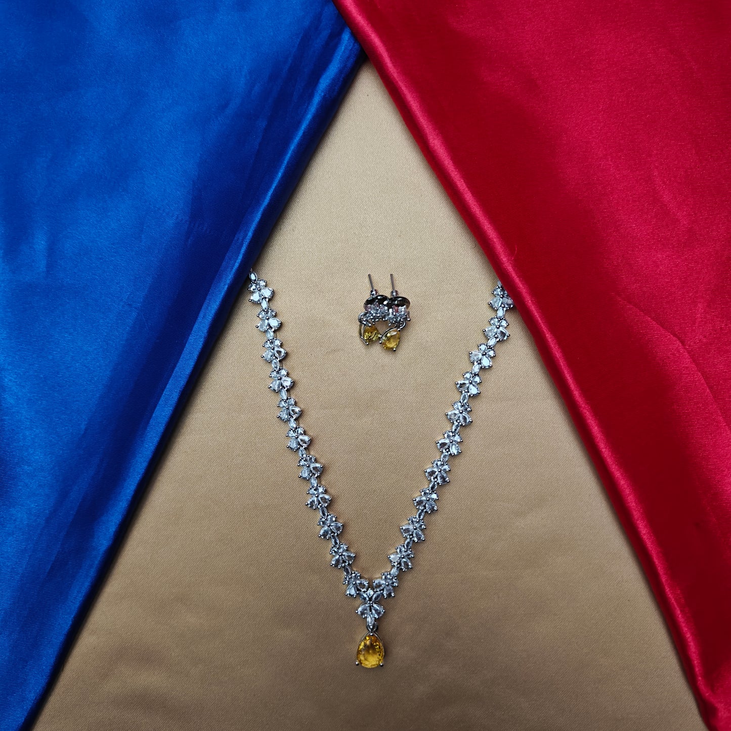 Beautiful AD Short Necklace In Yellow Stone