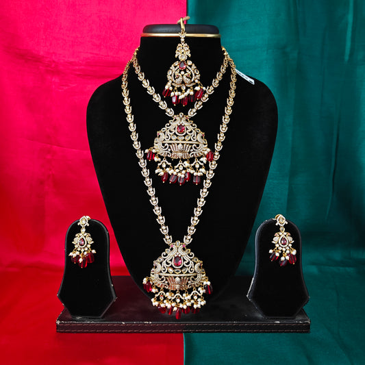 Beautiful Victorian Combo Set In Maroon Beads