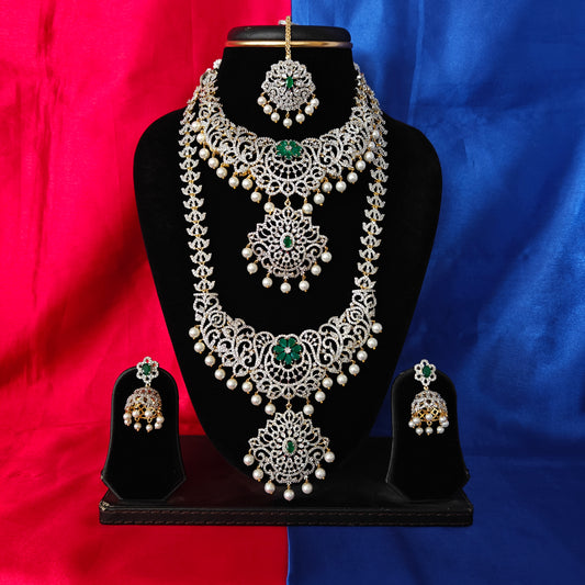 Elegant GJ Combo Set In Green Stone - Ambica Wedding Mall