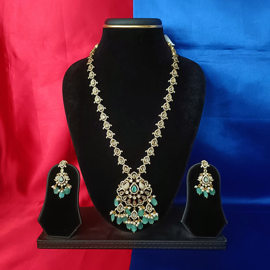 Elegant Victorian Long Necklace In Pista Green Beads