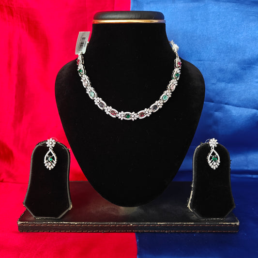 Elegant AD Short Necklace In Multi Coloured Stone