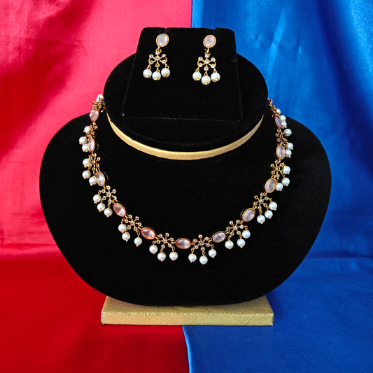 Beautiful Mini Haaram In Baby Pink Stone