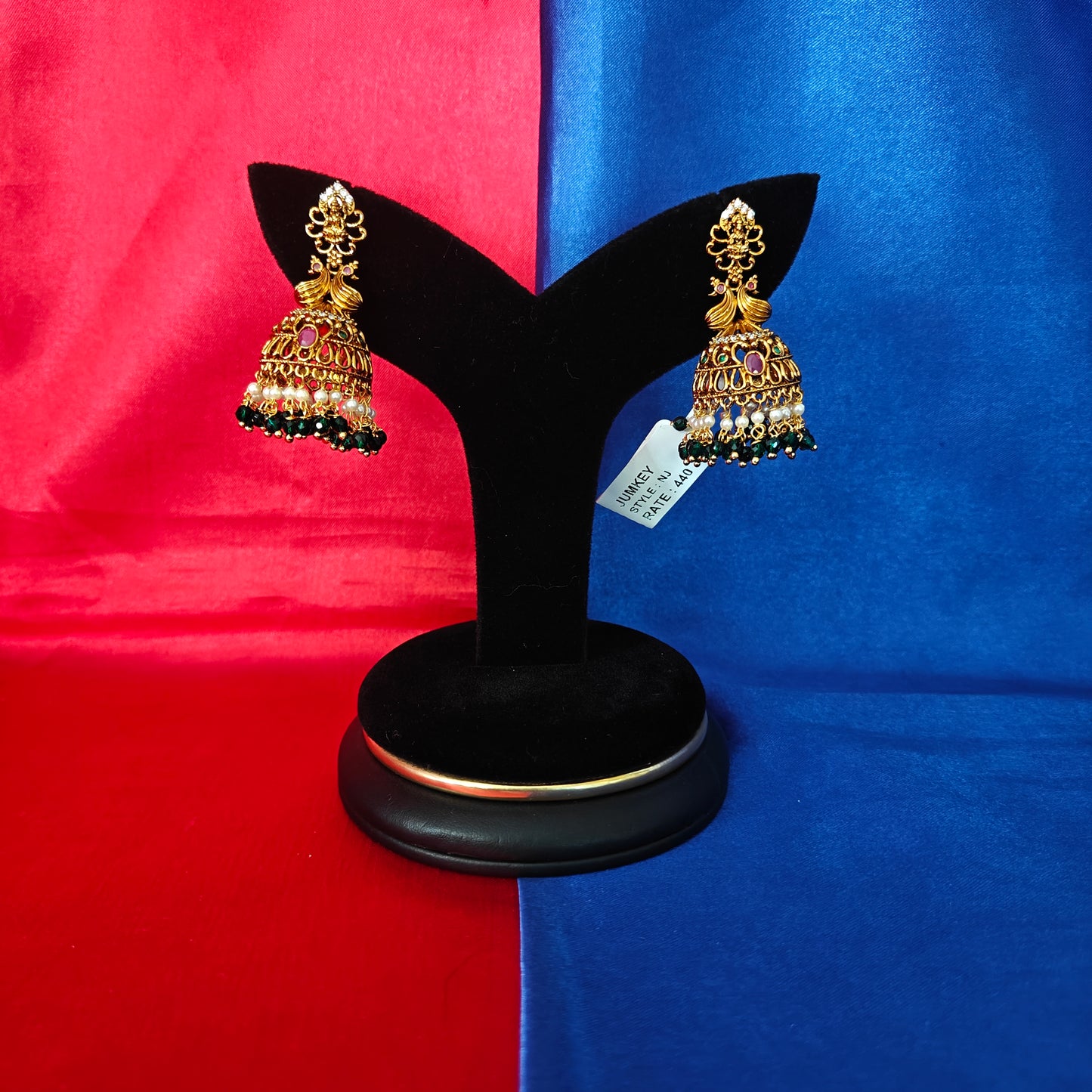 Beautiful Nakshi Jhumki In Green Crystal