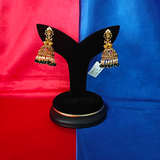 Beautiful Nakshi Jhumki In Green Crystal