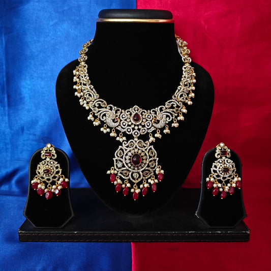 Beautiful Victorian Short Necklace In Maroon Beads - Ambica Wedding Mall