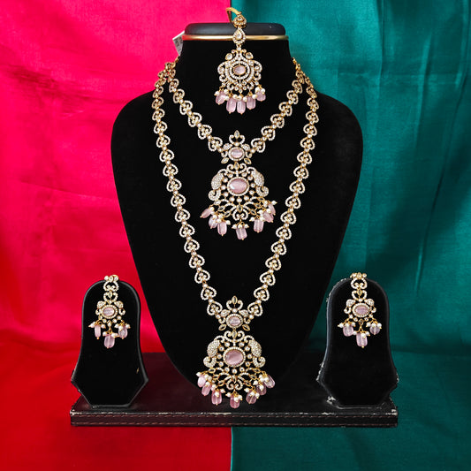 Beautiful Victorian Combo Set In Baby Pink Beads