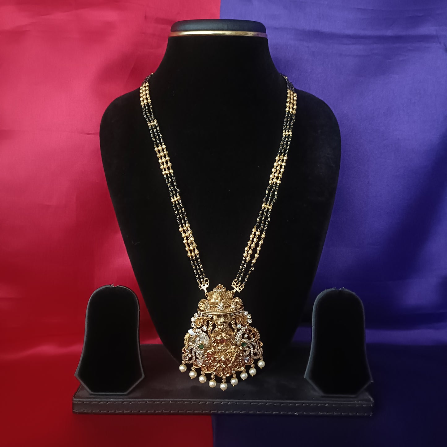 Beautiful Long Black Beads With Laxmi Idol