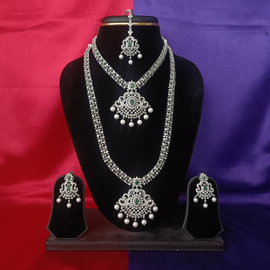 Beautiful Silver Combo Set In Green Stone