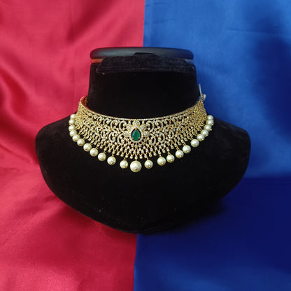 Beautiful CZ Choker In Green Stone