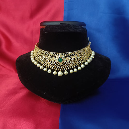 Beautiful CZ Choker In Green Stone