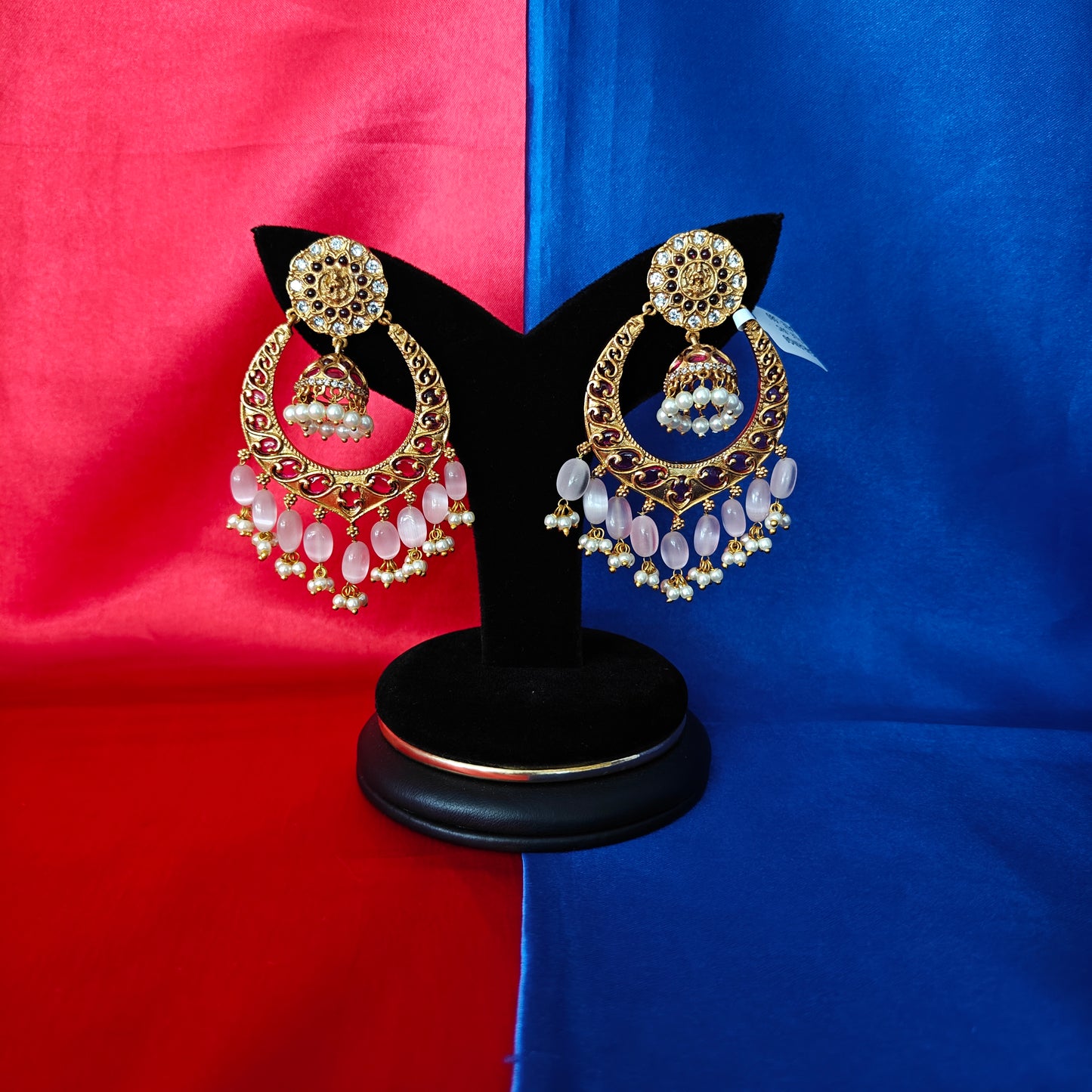 Beautiful Chandbali Earring In Baby Pink Beads