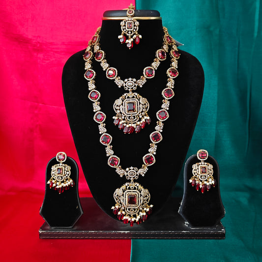 Beautiful Victorian Combo Set In Maroon Beads