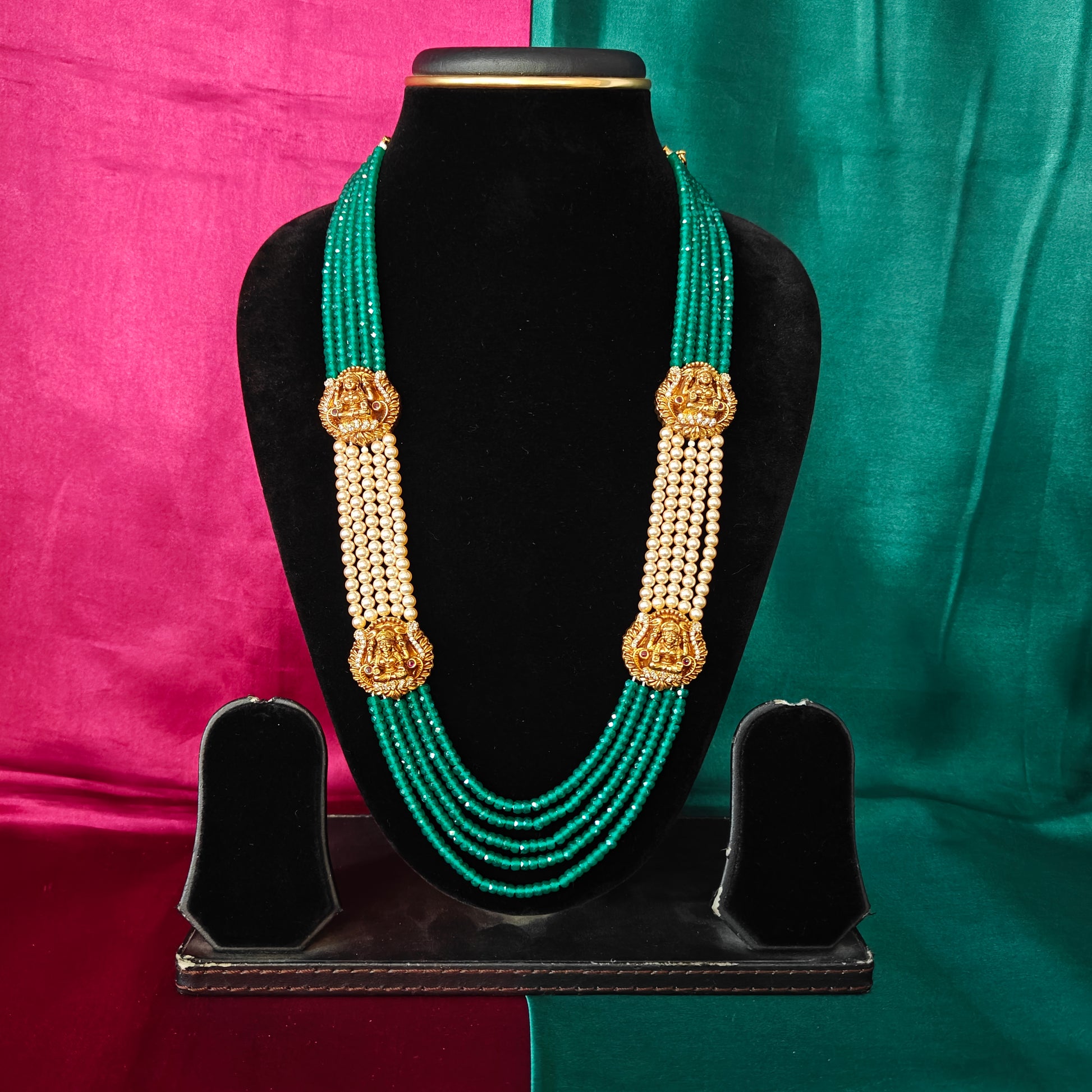 Beautiful Green Coloured Honex Layered Necklace With Pearls - Ambica Wedding Mall