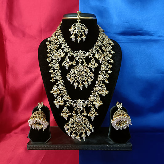 Elegant Victorian Bridal Combo Set In Baby Pink Beads