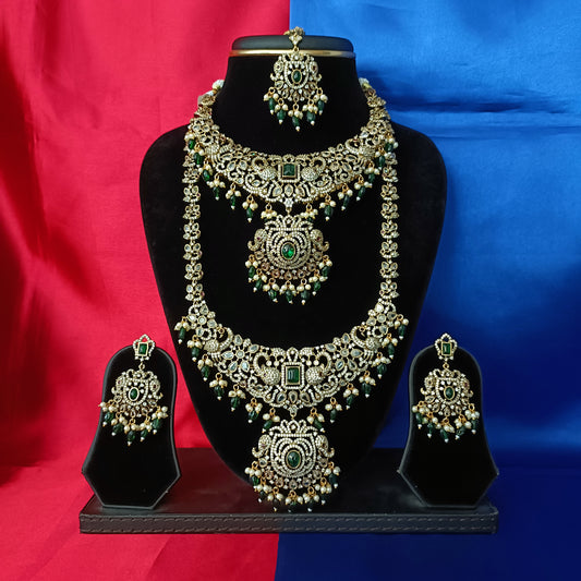 Elegant Victorian Bridal Combo Set In Green Beads