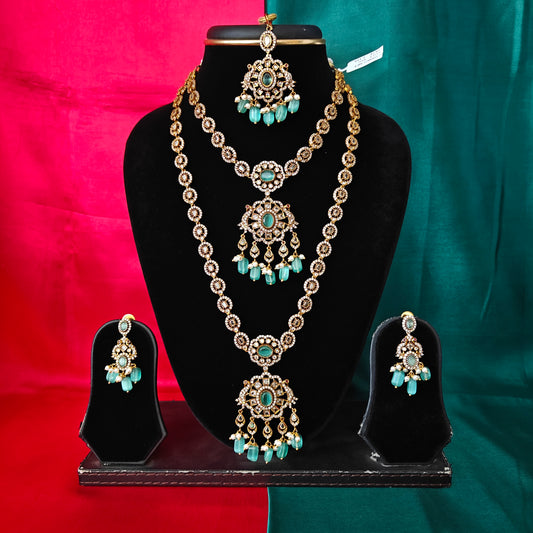 Beautiful Victorian Combo Set In Pista Green Stone
