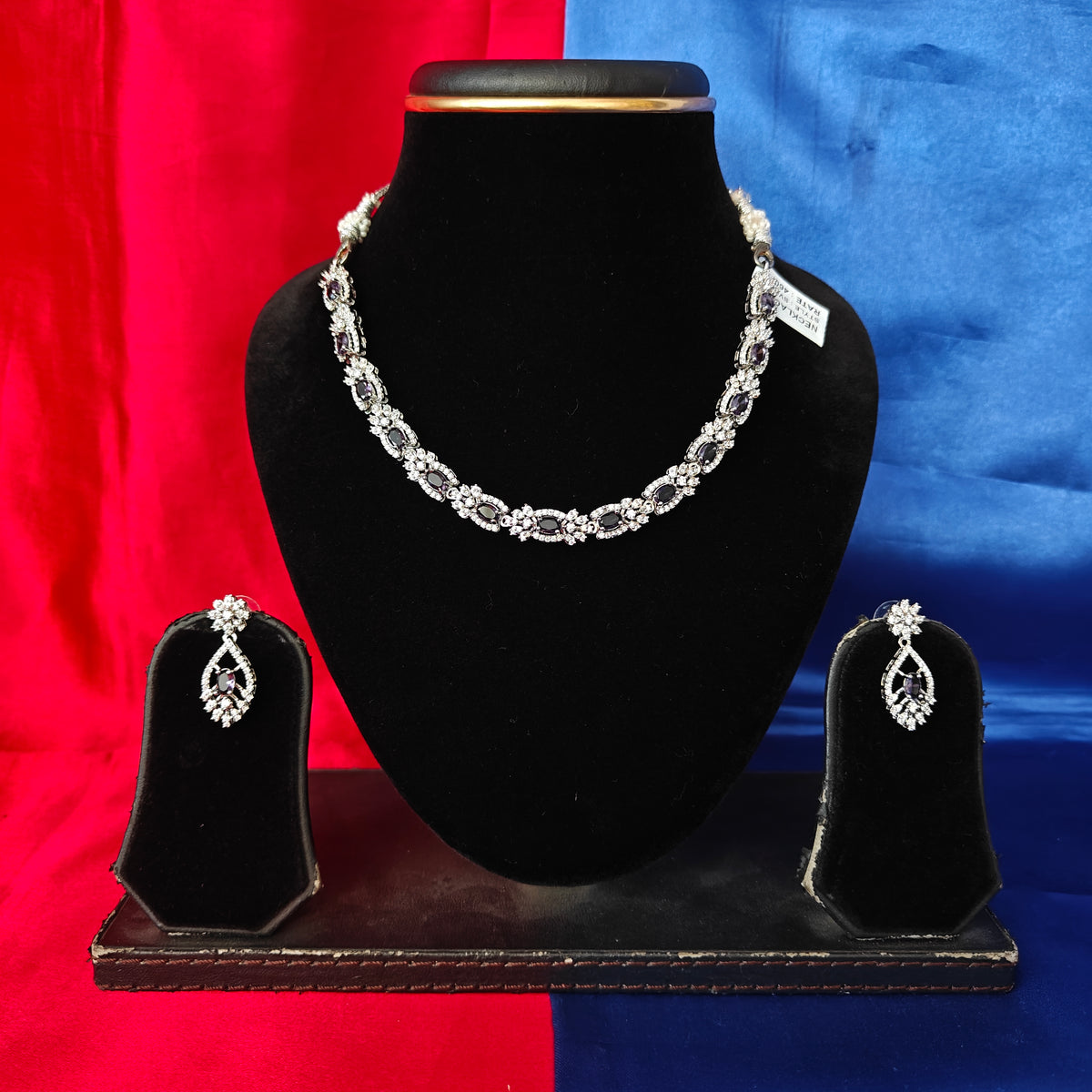 Elegant AD Short Necklace In Purple Coloured Stone