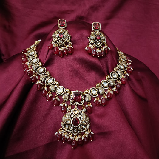 Beautiful Victorian short Necklace with Maroon Beads