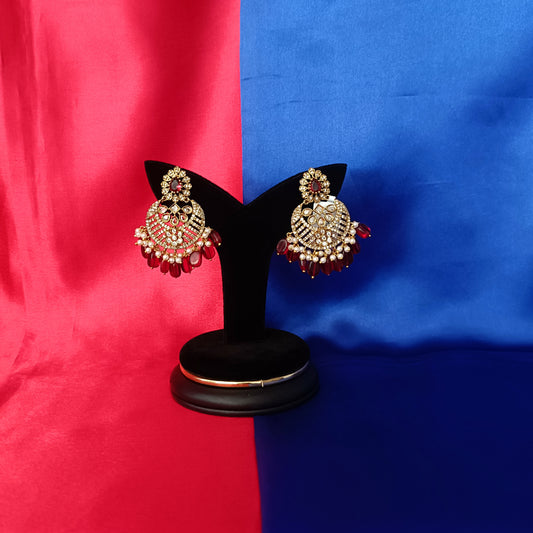 Elegant Victorian Chandbali Hanging In Maroon Beads