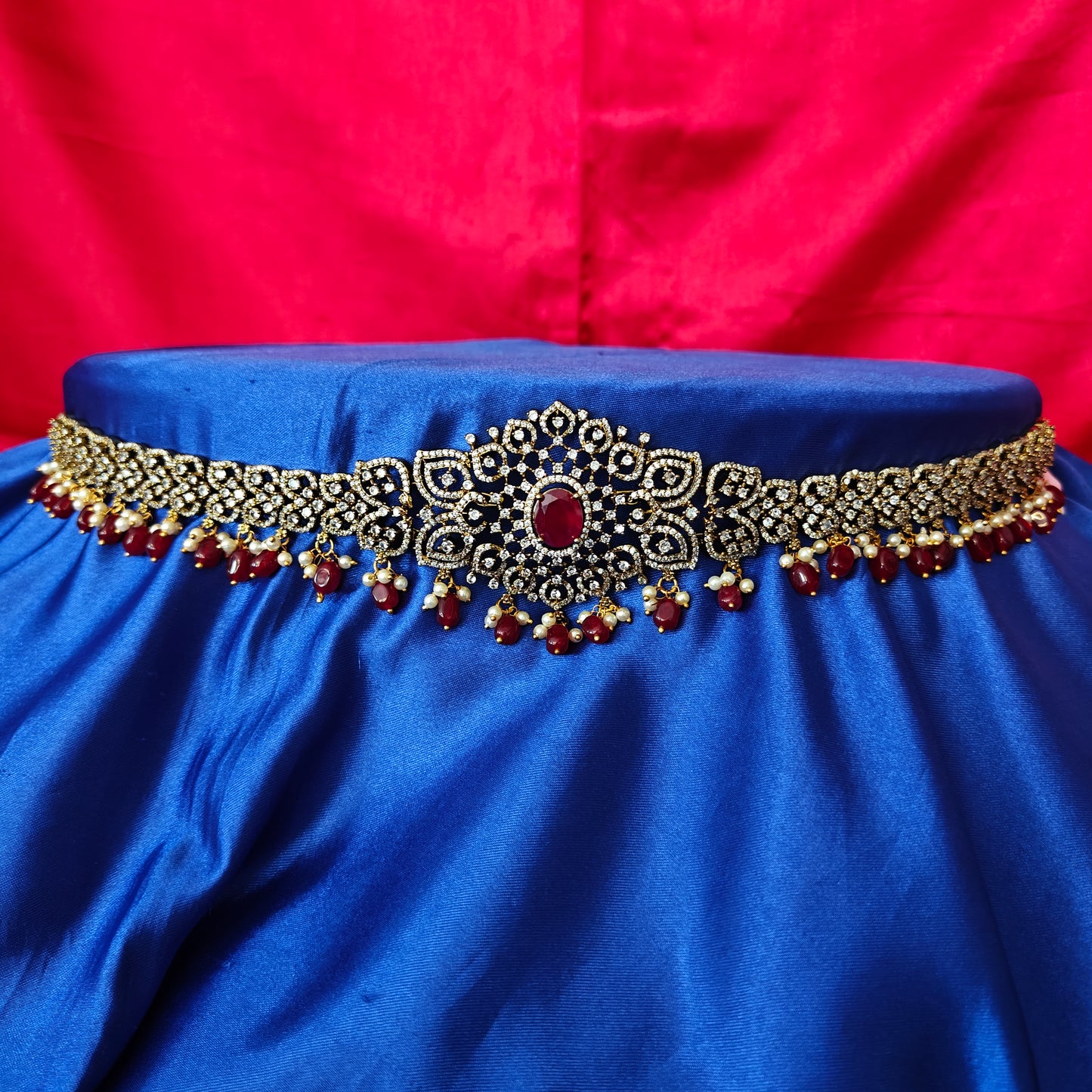 Beautiful Victorian Chain Type Vaddanam In Maroon Beads