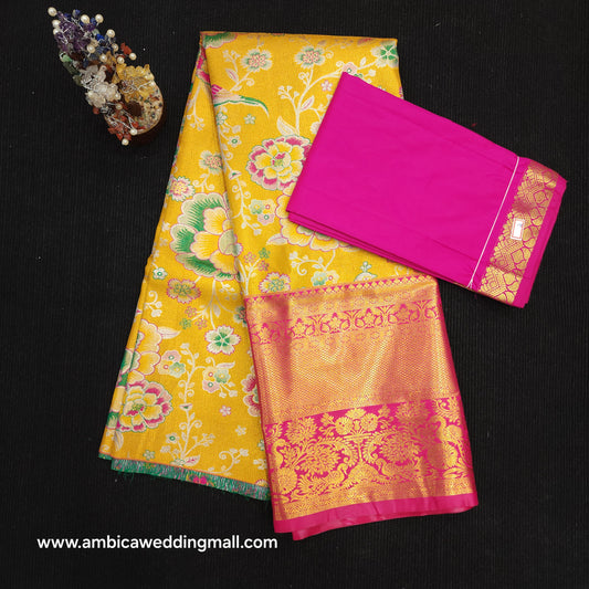 Buy Stunning Kanchi pattu mix L Kalamkari Lehenga [Free Size]