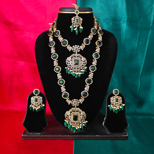 Beautiful Victorian Combo Set In Green Beads
