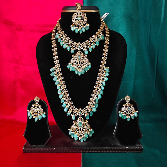Beautiful Victorian Combo Set In Pista Green Beads