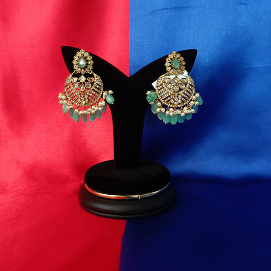 Elegant Victorian Chandbali Hanging In Pista Green Beads
